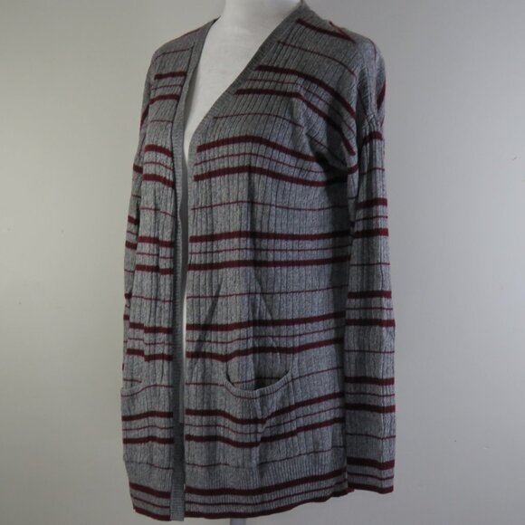 Mudd Women's Gray & Maroon Striped Long-Sleeve Open Cardigan Size M (C1308) - Picture 4 of 7